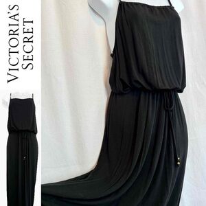 Victoria's Secret Black Medium‎ Sleeveless Solid Color Gathered Waist Maxi Dress
